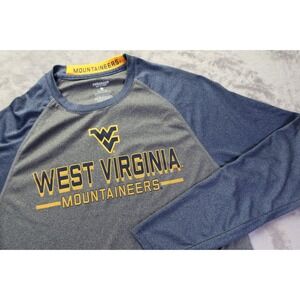 WVU West Virginia University Mountaineers‎ Gray/Blue Long Sleeve T Shirt Sz L